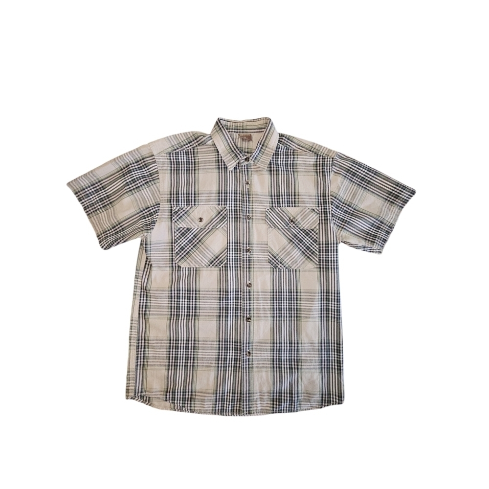 Great Northwest Shirt Mens M Green Plaid Button Down Short Sleeve Cotton Pockets